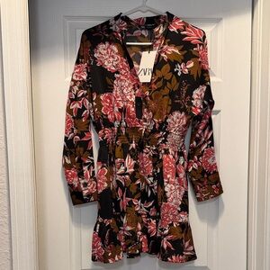 Zara Black and Pink Floral Dress
